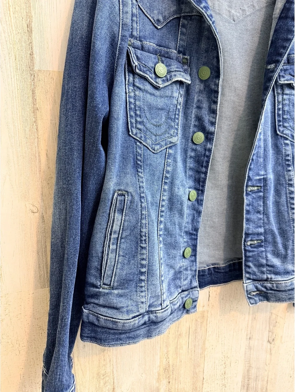 True Religion World Tour Denim Trucker Jacket Men’s L Green Hardware